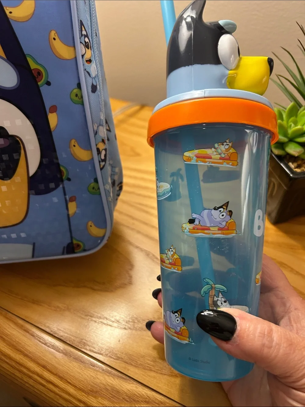 Bluey Kids Blue Lunch Bag and Straw Cup Set - Blue